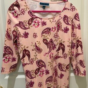 Karen Scott Pink Paisley Floral Long Sleeve Top